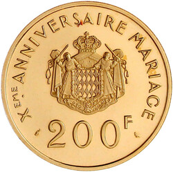 200 Francs 1966. 10. Hochzeitstag von Grace Patricia und Fürst ...