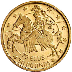 70 ECU/50 Pounds 1991. Ritter zu Pferd nach links. 6,22 g. 500/1000. ...