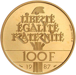 100 Francs 1987, La Fayette. 17,00 g. 920/1000. Polierte Platte