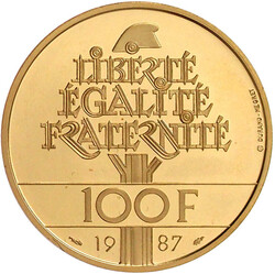 100 Francs 1987, La Fayette. 17,00 g. 920/1000. Polierte Platte