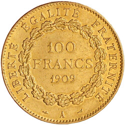100 Francs stehender Genius 1909 A, Paris. sehr schön, Henkelspur