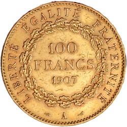 100 Francs stehender Genius 1907 A, Paris. sehr schön, Randfehler