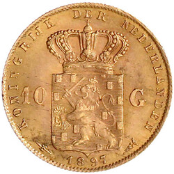 10 Gulden 1897. Mit langem Haar. 6,72 g. 900/1000. ...