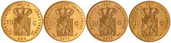 4 X 10 Gulden: 1875, 1876, 1877, 1879. Jeweils 6,72 g. 900/1000. ...