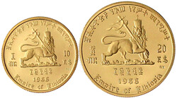 2 Stück: 20 und 10 Birr (Dollars) 1966. 50 Jahre Regierung und 75. ...