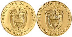 2 X 100 Balboas: 1975 und 1976. 500. Geburtstag Balboas. Je 8,16 g. ...