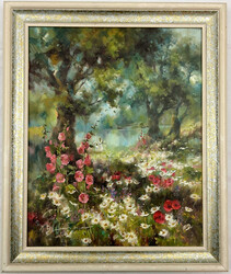 2 Gemälde von M.B. Hesse: Landschaft mit Haus und Braut im großen ...