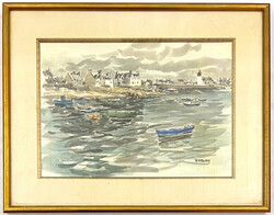 2 Aquarelle: "Le Guilvinec" von Marcel Halnaut, Fluss mit leeren ...