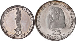 5 Silbermünzen: 2, 5, 10, 20 und 25 Colones 1970. Insg. 133,67 g. ...
