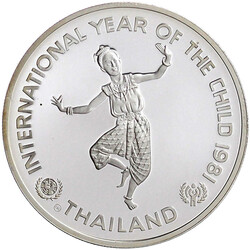 200 Baht Silber 1981. Jahr des Kindes. In Kapsel. Polierte Platte