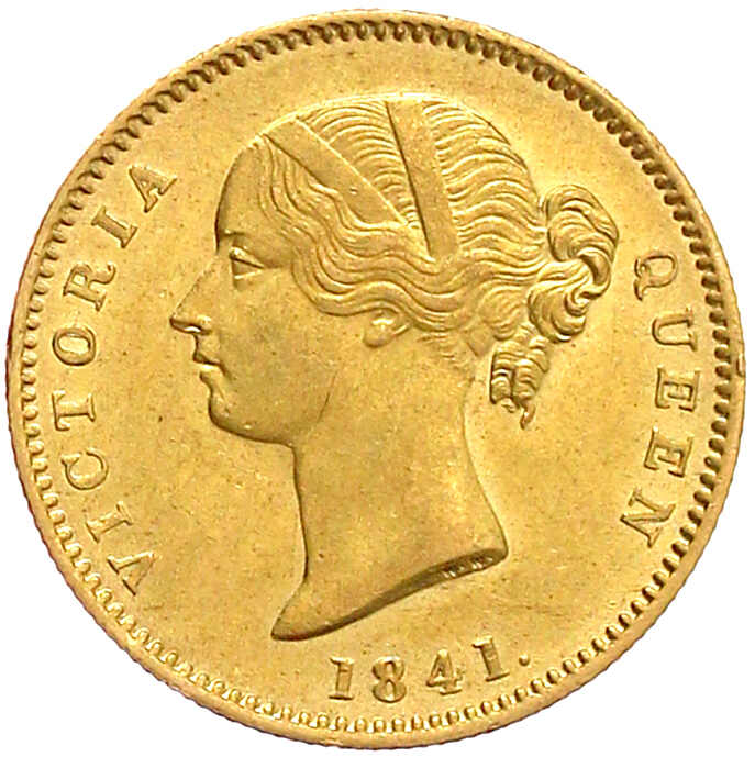 Mohur 1841. Lg. date crosslet 4. 11,66 g., 917/1000. ...