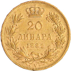 20 Dinara 1882 V, Wien. 6,45 g. 900/1000. vorzüglich, kl. Randfehler