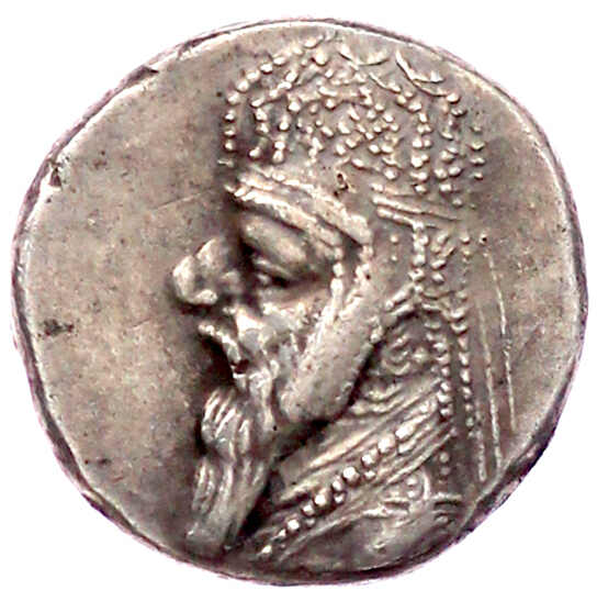Drachme, Rhagai 123/87 v. Chr. Brb. mit Diadem und langem Bart l ...
