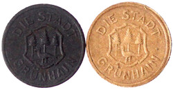 10 Pfg. Pappe, schwarz und 50 Pfg. gelbbraun o.J. Duchmesser 21,2 mm, ...