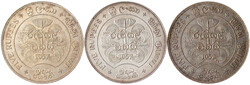 3 X 5 Rupees Silber 1957(Jahr 2500). Tiere (u.a. Elephanten). alle ...