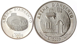 2 silberne Eintrittsmünzen zur Lirico Arena di Verona (römisches ...