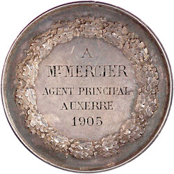 Silbermedaille, graviert 1905 für den Versicherungsagenten Mercier ...