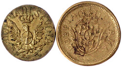 2 Messing-Goldmünzengewichte zu 1 Doppia von Savoyen und Parma. 22 ...