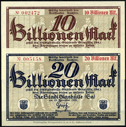 Stadt, 8 Scheine zu 500 Tsd., 5, 100, 500 Mrd., 3, 5, 10 u. 20 Bio. ...