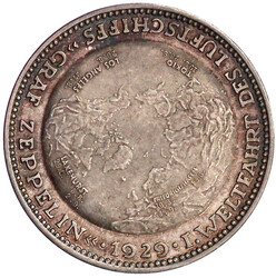 Silbermedaille 1929 von O. Glöckler. 1. Weltfahrt des Luftschiffs ...