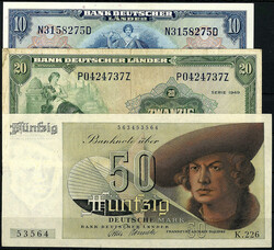 BRD / BDL, kl. Sammlung mit insgesamt 13 Scheinen von 5 Pfg. bis 50 ...