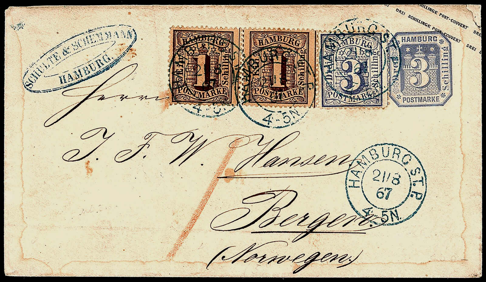 1 Sch. + 3 Sch. + GS Freimarken 1862/1864, seltene ...