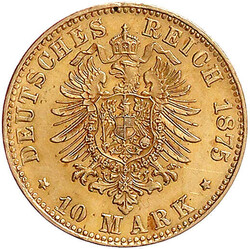 10 Mark 1875 H. Offene 0 in Wertzahl. Kratzer, sonst fast Stempelglanz