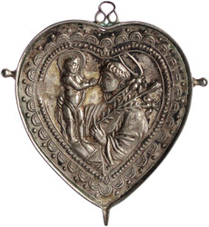 Herzförmige Silber-Pilgeranhänger o.J.(um 1700). Heiliger Antonius ...