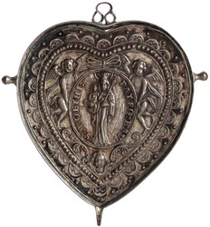 Herzförmige Silber-Pilgeranhänger o.J.(um 1700). Heiliger Antonius ...