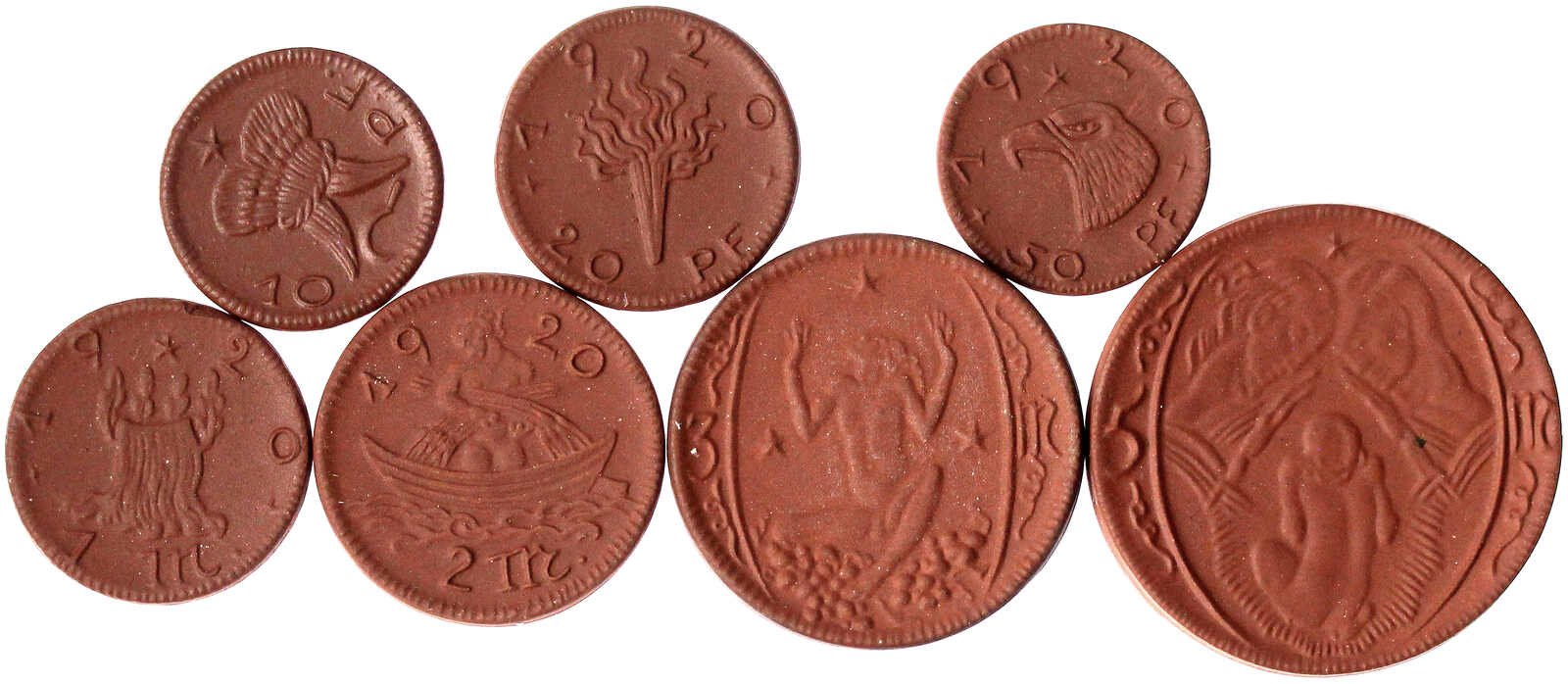 Kompletter Satz zu 10, 20, 50 Pf., 1, 2, 3 und 5 Mark o.J. (1920), ...