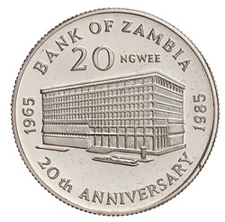 20 Ngwee Silber 1985. 20 Jahre Bank von Zambia. Im Etui ohne ...