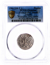 Pfennig o.J. Melle. +METALO+/+CARLVS REX (verdrehtes S), Kreuz. PCGS ...