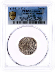 Pfennig o.J. Melle. METALO/+CARLVS REX (verdrehtes S), Kreuz. PCGS ...