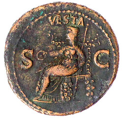 As 37/38 Rom. Kopf l./VESTA S C. Vesta sitzt l., hält Patera und ...