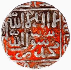 Rupie AH 967 = 1560. Silber, 11,20 g. sehr schön, rot eingefärbt