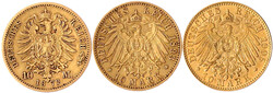 3 Stück: 10 Mark 1872 B, 1893 A, 1905 A.fast sehr schön bis sehr ...
