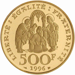 500 Francs 1996 Ludwig, König der Franken/Taufszene. 17 g. 920/1000. ...