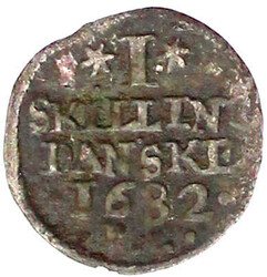 I Skilling Danske 1682 PG, Christiania. fast sehr schön, selten