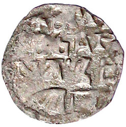 Dinar o.J. Christus sitzt auf Thron/BΛIς/OBЬ ДH/NΛPЬ/ИIα in 4 ...