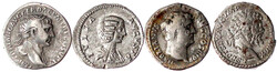4 Denare: Trajan, Hadrian, Septimius Severus und Julia Domna. ...