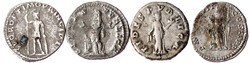 4 Denare: Trajan, Hadrian, Septimius Severus und Julia Domna. ...