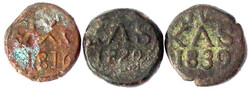 3 Kupfermünzen: IV Kas (Cash) 1816, 1820, 1839. sehr schön, einmal ...