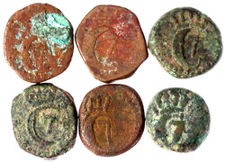 6 Kupfermünzen: 4 Kas (Cash) 1768, 1770, 1777, 1790, 1797, 1806. ...