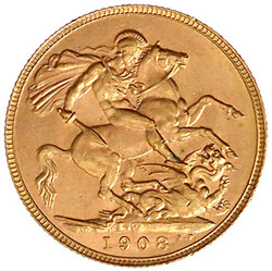 Sovereign 1908 P, Perth. 7,98 g. 917/1000. vorzüglich/Stempelglanz
