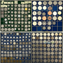 4 Bebaschuber mit 262 Münzen des 20. Jh., auch Silber, u.a. Peso ...
