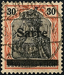 30 Pf. Freimarkenausgabe Germania 1920, dunkelorangerot/schwarz auf ...