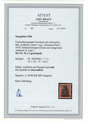 30 Pf. Freimarkenausgabe Germania 1920, dunkelorangerot/schwarz auf ...
