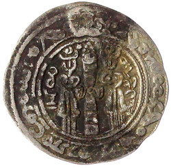 Drachme. Büste r. mit Krone, Gegenstempel/Feueraltar mit zwei ...