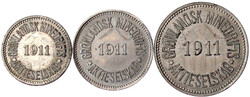 Grönl. Minengesellschaft: 3 Münzen zu 10, 25, 100 Öre 1911. ...
