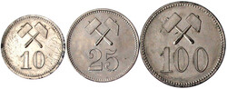 Grönl. Minengesellschaft: 3 Münzen zu 10, 25, 100 Öre 1911. ...